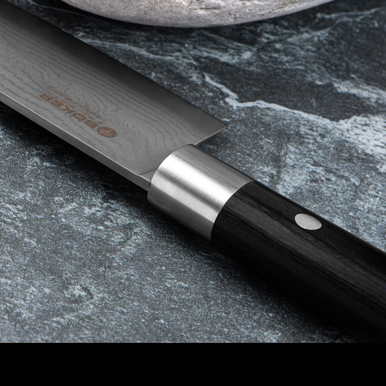 Boker Damascus Black Santoku Fixed Blade 9 Boker Damascus Black Santoku Fixed Blade - Image 7