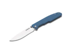 Boker Folding Knife Deep Blue Canvas Handle 440A Plain Edge Satin Finish 01SC714