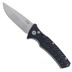 Boker Folding Knife Black Milled Aluminum Handle D2 Drop Point Plain Edge Stonewash Finish 01BO457N