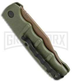 Boker Kalashnikov Desert Warrior Bowie Automatic Knife - Copper Plain -Boker Shop Boker Kalashnikov Bowie Auto Desert Warrior OD Green Copper 01KALS22N BHQ 17106 jr side 2 large