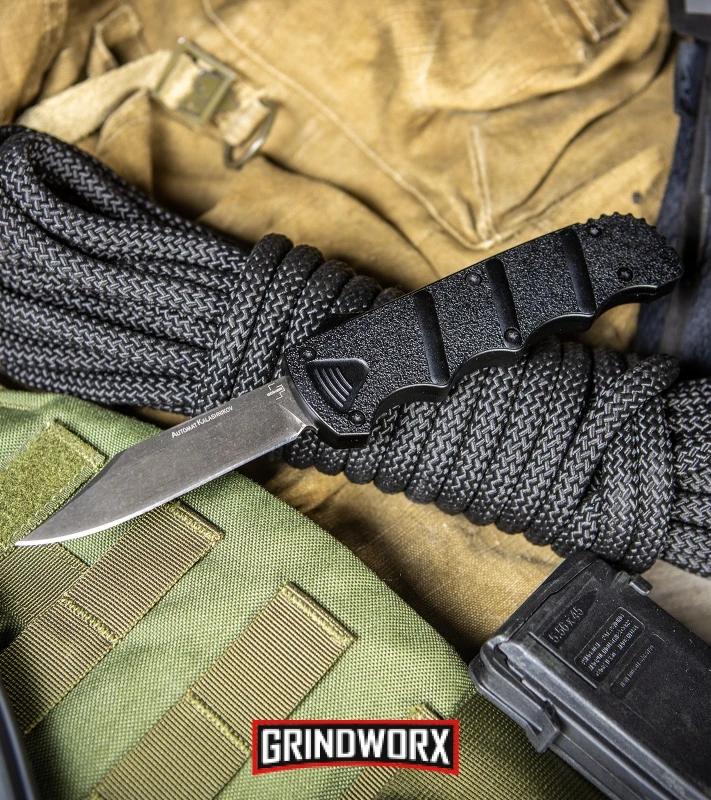 Boker Kalashnikov Black Aluminum OTF Automatic Knife - Bowie Black SW Plain 7 Boker Kalashnikov Black Aluminum OTF Automatic Knife - Bowie Black SW Plain - Image 5