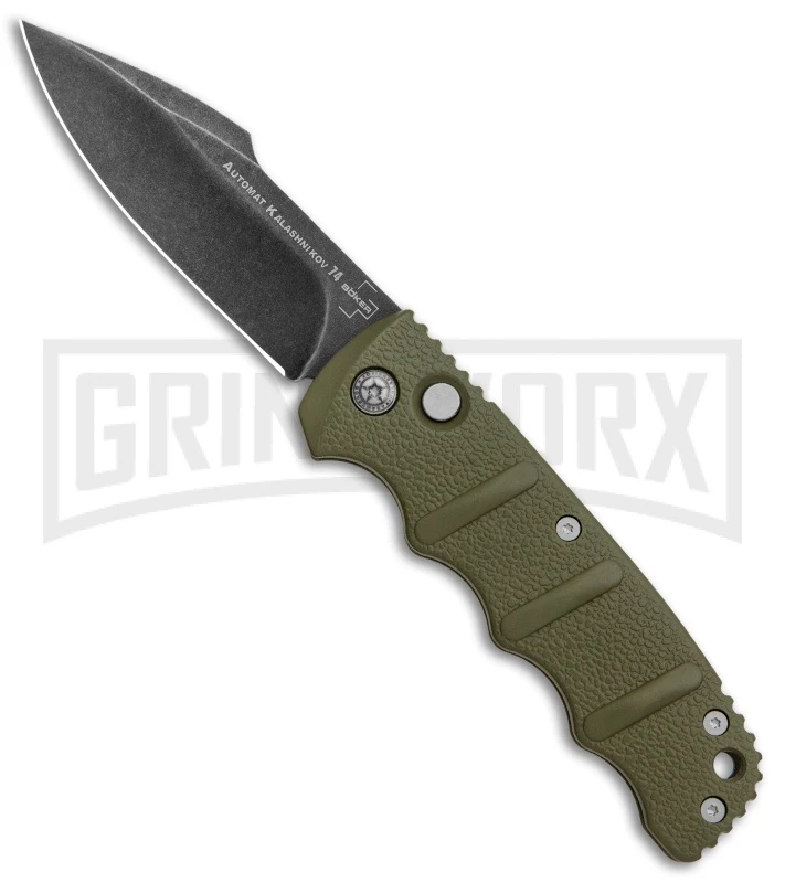 Boker Kalashnikov OD Green Automatic Knife - D2 Harpoon Smokewash Plain 3 Boker Kalashnikov OD Green Automatic Knife - D2 Harpoon Smokewash Plain