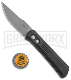 Boker Lundquist Alluvial Black Aluminum Automatic Knife - Bead Blast Plain -Boker Shop Boker Lundquist Alluvial Auto Black Aluminum BB BHQ 125067 jr bottlecap large