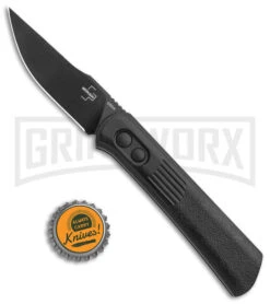 Boker Lundquist Alluvial Black Aluminum Automatic Knife - Black Plain -Boker Shop Boker Lundquist Alluvial Auto Black Aluminum Black BHQ 125068 jr bottlecap large