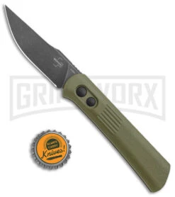 Boker Lundquist Alluvial Green Aluminum Automatic Knife - Black Stonewash Plain -Boker Shop Boker Lundquist Alluvial Auto OD Green Aluminum Black SW BHQ 125069 jr bottlecap large