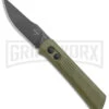 Boker Lundquist Alluvial Green Aluminum Automatic Knife - Black Stonewash Plain -Boker Shop Boker Lundquist Alluvial Auto OD Green Aluminum Black SW BHQ 125069 jr large