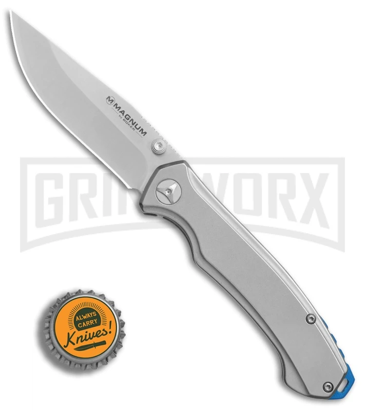 Boker Magnum Blue Steel Stainless Steel Folding Knife - Satin Plain 6 Boker Magnum Blue Steel Stainless Steel Folding Knife - Satin Plain - Image 4