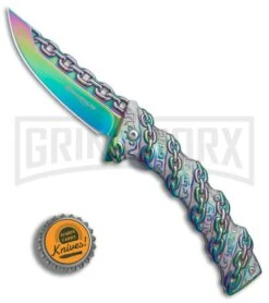 Boker Magnum Chained Rainbow Spring Assisted Knife - Spectrum Plain -Boker Shop Boker Magnum Chained Rainbow BHQ 80865 er bottlecap large