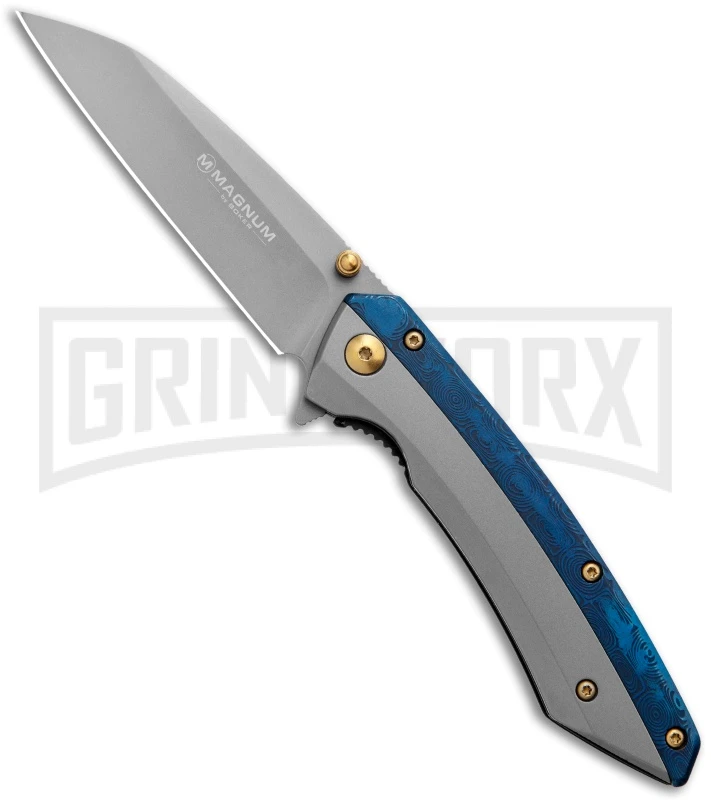 Boker Magnum Cobalt Gray & Blue Liner Lock Knife - Gray Plain 3 Boker Magnum Cobalt Gray & Blue Liner Lock Knife - Gray Plain