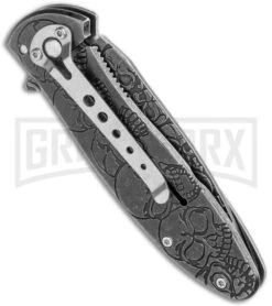 Boker Magnum Dia De Los Muertos Spring Assist Opening - Smokewash Plain -Boker Shop Boker Magnum Dia De Los Muertos FL Smokoewash 01SC519 BHQ 28261 jr side large