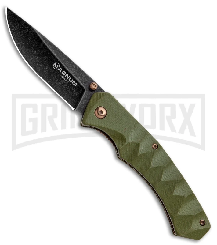 Boker Magnum Iguanodon OD Green G-10 Liner Lock Knife - Black SW Plain 3 Boker Magnum Iguanodon OD Green G-10 Liner Lock Knife - Black SW Plain