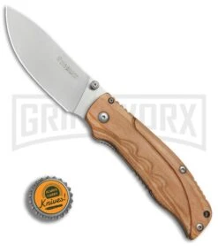 Boker Magnum Pakka Hunter Wood Folding Knife - Satin Plain -Boker Shop Boker Magnum Pakka Hunter BHQ 80859 er bottlecap large