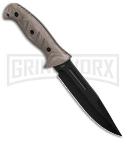 Boker Magnum Warrior Fixed Blade Knife Desert Micarta - Black Plain -Boker Shop Boker Magnum Warrior FB Knife Dersert Micarta 6in Black BHQ 139186 td spine large 1