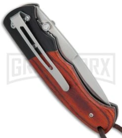 Boker Magnum Woodpecker Pakka Wood Folding Knife - Satin Plain -Boker Shop Boker Magnum Woodpecker BHQ 80835 er side large