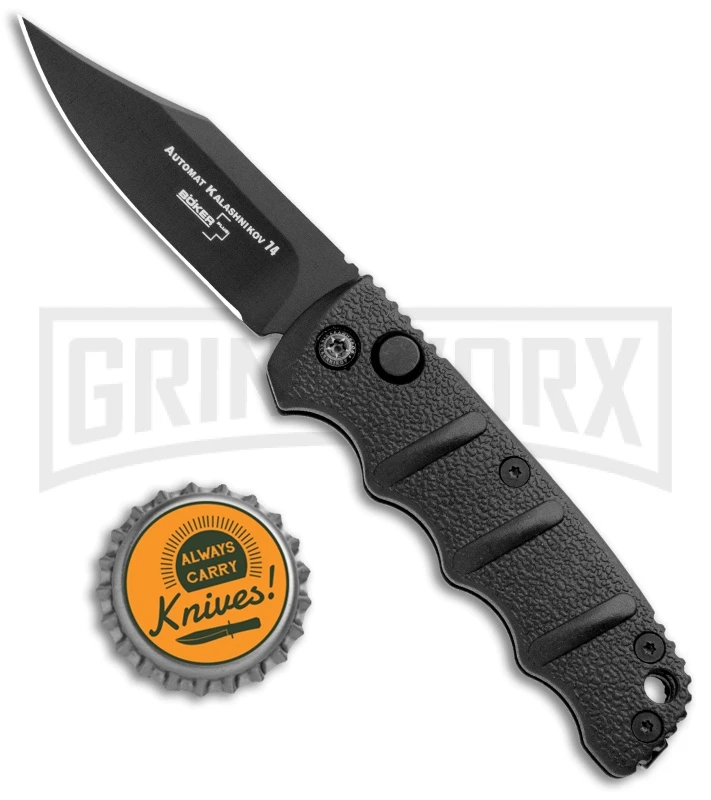 Boker Mini Kalashnikov Black Bowie Automatic Knife - Black Plain 6 Boker Mini Kalashnikov Black Bowie Automatic Knife - Black Plain - Image 4