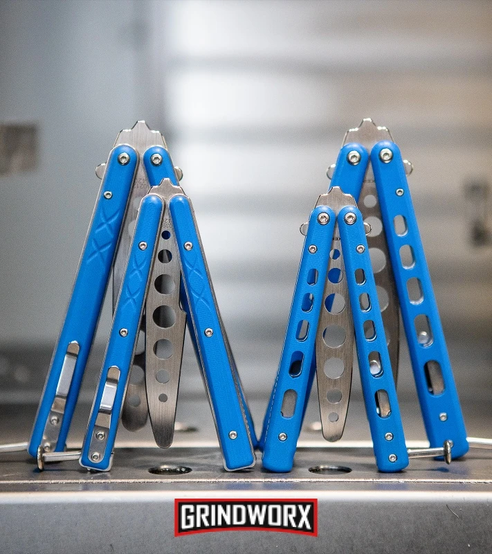 Boker Plus Mini Balisong Blue Skeletonized Trainer Knife - Satin Dull 7 Boker Plus Mini Balisong Blue Skeletonized Trainer Knife - Satin Dull - Image 5