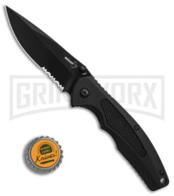 Boker Plus Gemini NGA Black Polymer Spring Assisted Knife - Black Serr -Boker Shop Boker Plus Gemini NGA Black black serr BHQ 80765 er bottlecap large
