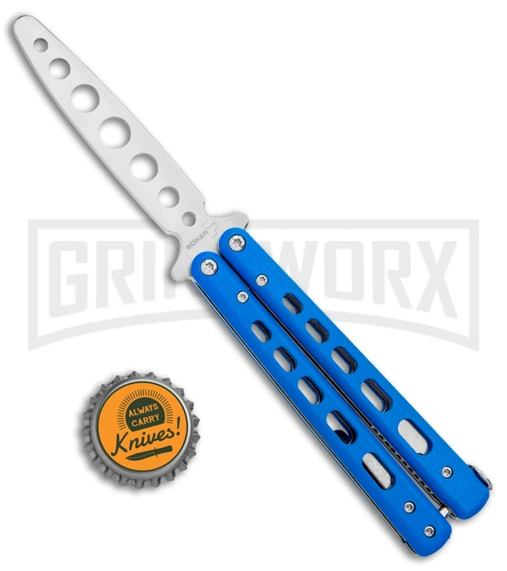 Boker Plus Mini Balisong Blue Skeletonized Trainer Knife - Satin Dull 6 Boker Plus Mini Balisong Blue Skeletonized Trainer Knife - Satin Dull - Image 4