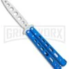 Boker Plus Mini Balisong Blue Skeletonized Trainer Knife - Satin Dull -Boker Shop Boker Plus Mini Balisong Trainer Blue Holes G 10 Satin 01BO715SOI BHQ 99636 jr large