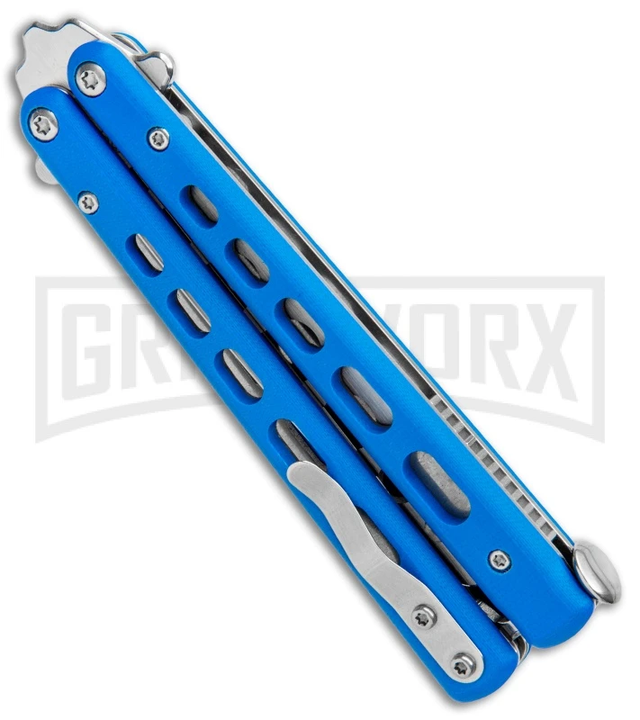 Boker Plus Mini Balisong Blue Skeletonized Trainer Knife - Satin Dull 5 Boker Plus Mini Balisong Blue Skeletonized Trainer Knife - Satin Dull - Image 3