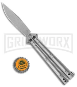 Boker Plus Papillon Stainless Steel Butterfly Knife - Stonewash Plain -Boker Shop Boker Plus Papillon Butterfly Knife SS Sw BHQ 139167 jr bottlecap large