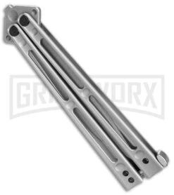 Boker Plus Papillon Stainless Steel Butterfly Knife - Stonewash Plain -Boker Shop Boker Plus Papillon Butterfly Knife SS Sw BHQ 139167 jr side large