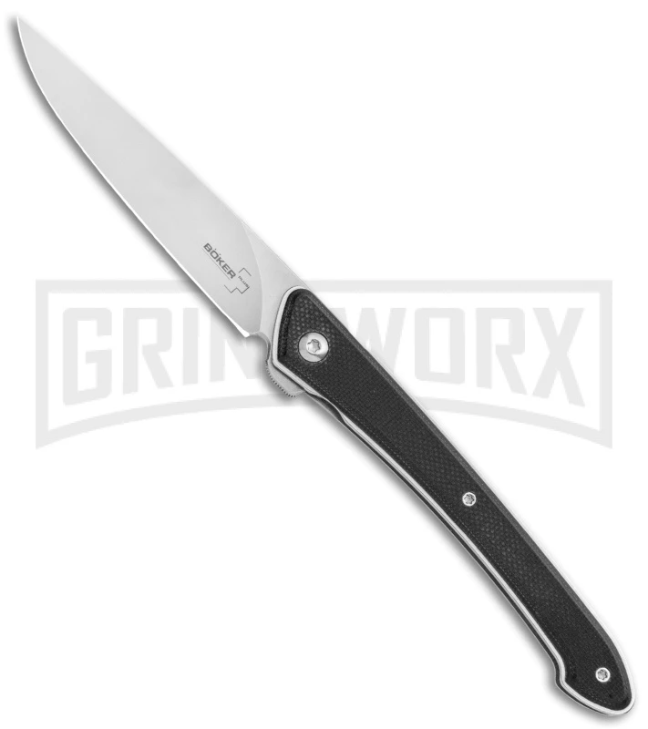 Boker Plus Spillo Black G-10 Liner Lock Flipper Knife - Satin Plain 3 Boker Plus Spillo Black G-10 Liner Lock Flipper Knife - Satin Plain