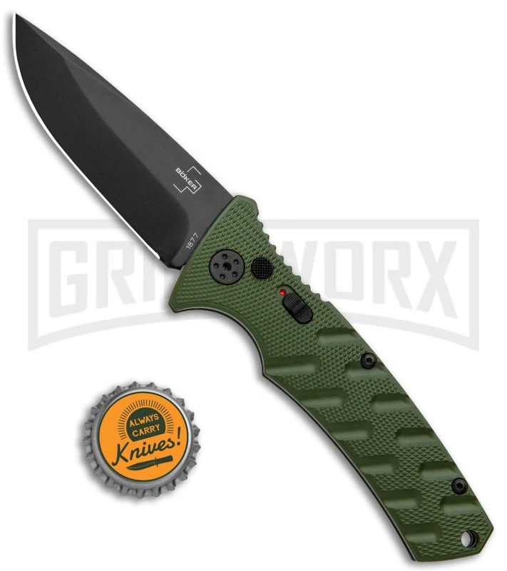 Boker Plus Strike OD Green Automatic Knife - Drop Point Black Plain 6 Boker Plus Strike OD Green Automatic Knife - Drop Point Black Plain - Image 4