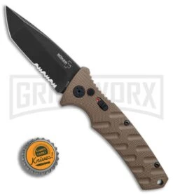 Boker Plus Strike Coyote Brown Manual Knife - Tanto Black SW Serr -Boker Shop Boker Plus Strike Tanto Coyote Brown black sw serr BHQ 67885 er bottlecap large 1