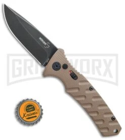 Boker Plus Strike Coyote Brown Automatic Knife - D2 Drop Point Black SW -Boker Shop Boker Plus Strike drop point coyote brown black sw BHQ 67882 er bottlecap jr large