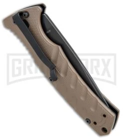 Boker Plus Strike Coyote Brown Automatic Knife - D2 Drop Point Black SW -Boker Shop Boker Plus Strike drop point coyote brown black sw BHQ 67882 er side jr large