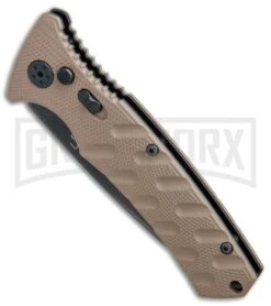 Boker Plus Strike Coyote Brown Automatic Knife - D2 Drop Point Black SW -Boker Shop Boker Plus Strike drop point coyote brown black sw BHQ 67882 er spine jr large