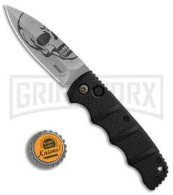 Boker Kalashnikov Skull Black Automatic Knife - D2 Dagger Stonewash Plain -Boker Shop Boker Skull Kalashnikov Dagger SW BHQ 75532 er bottlecap large