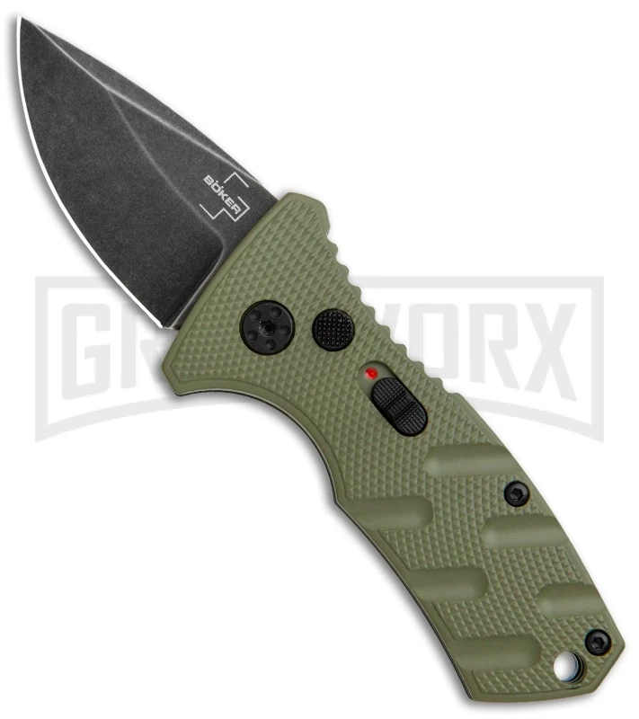 Boker Stubby Strike OD Green Automatic Knife - Black Stonewash 3 Boker Stubby Strike OD Green Automatic Knife - Black Stonewash