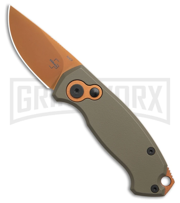Boker Vox Kompakt CA Legal Automatic Knife OD Green - Drop Point Copper Plain 3 Boker Vox Kompakt CA Legal Automatic Knife OD Green - Drop Point Copper Plain