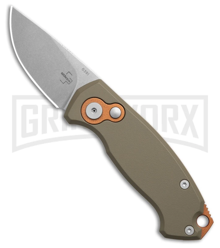 Boker Vox Kompakt CA Legal Automatic Knife OD Green - Drop Point Stonewash 3 Boker Vox Kompakt CA Legal Automatic Knife OD Green - Drop Point Stonewash