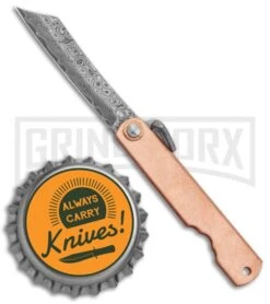 Boker Higonokami Bonsai Hikari Flipper Knife Copper - Damascus Reverse Tanto -Boker Shop Higonokami Bonsai Irogane Copper Damascus BHQ 126247 jr bottlecap large