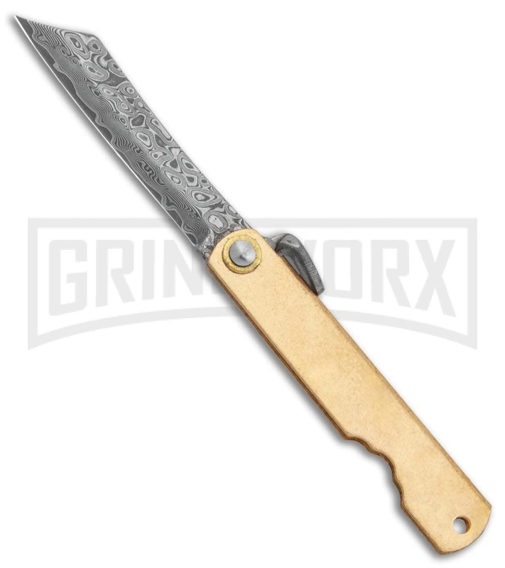 Boker Higonokami Bonsai Hikari Flipper Knife Brass - Damascus Reverse Tanto 3 Boker Higonokami Bonsai Hikari Flipper Knife Brass - Damascus Reverse Tanto
