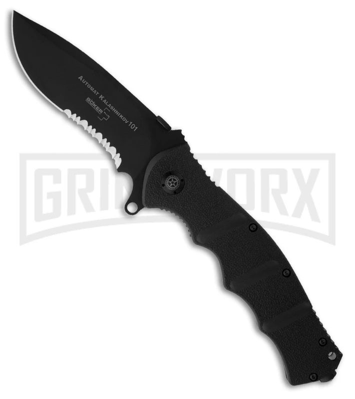 Boker Plus Black Kalashnikov 101 Folding Knife - Black Serr 3 Boker Plus Black Kalashnikov 101 Folding Knife - Black Serr
