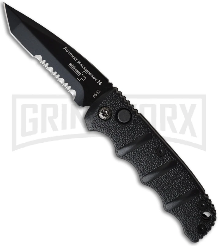 Boker Mini Kalashnikov Black Automatic Knife - Tanto Black Serr 3 Boker Mini Kalashnikov Black Automatic Knife - Tanto Black Serr