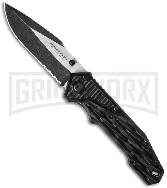 Boker Magnum Classic Pocket Knife Black G-10 Folding Knife - Two-Tone Serr 3 Boker Magnum Classic Pocket Knife Black G-10 Folding Knife - Two-Tone Serr