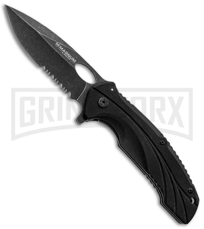 Boker Magnum Ellipse Folding Knife - Black Serr 3 Boker Magnum Ellipse Folding Knife - Black Serr