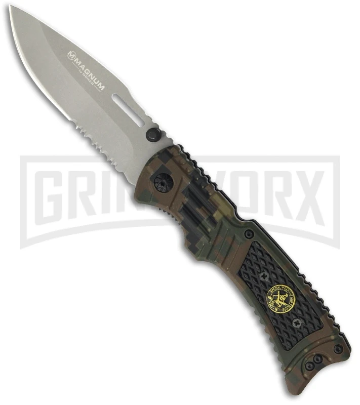 Boker Magnum Marksman Folding Knife - Olive Serr 3 Boker Magnum Marksman Folding Knife - Olive Serr