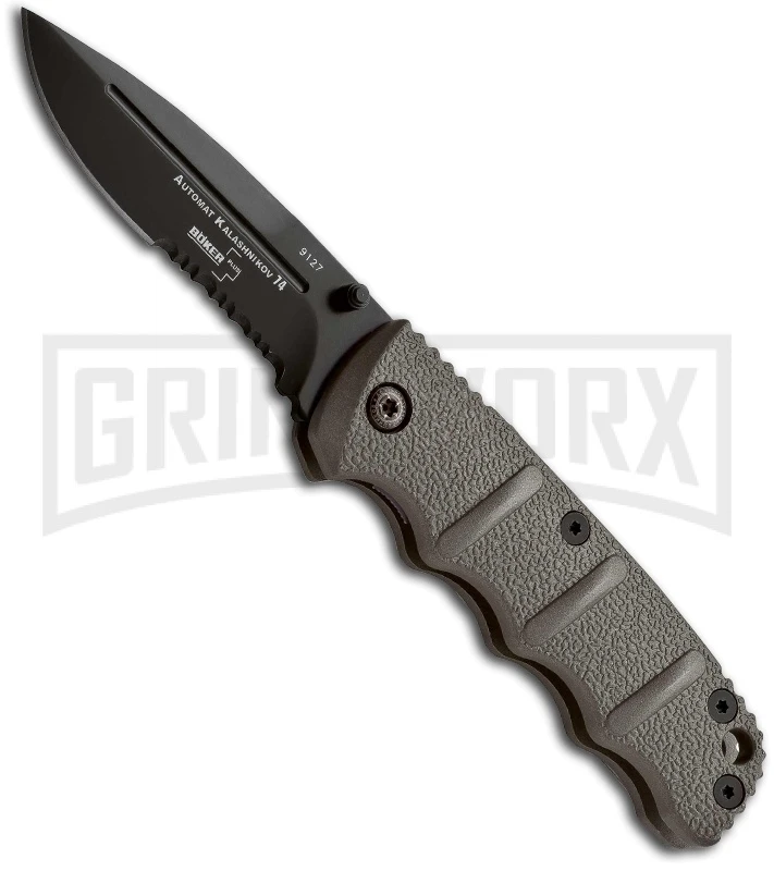 Boker Plus Mini Kalashnikov Black Folding Knife - Black Serr 3 Boker Plus Mini Kalashnikov Black Folding Knife - Black Serr