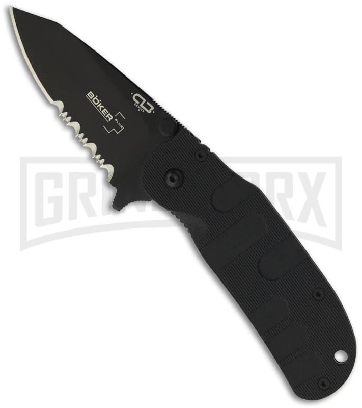 Boker Plus CLB Trance Black Folding Knife - Black Serr 3 Boker Plus CLB Trance Black Folding Knife - Black Serr