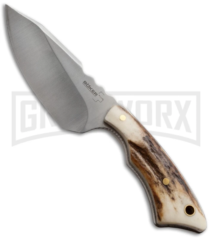 Boker Plus Rambler Stag Fixed Blade Knife - Satin Plain 3 Boker Plus Rambler Stag Fixed Blade Knife - Satin Plain