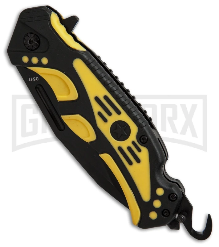 Boker Plus Savior 3 Yellow Liner Lock Knife - Black Serr 4 Boker Plus Savior 3 Yellow Liner Lock Knife - Black Serr - Image 2