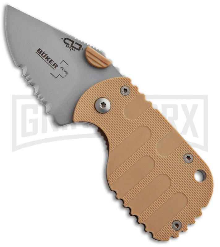 Boker Plus Subcom F Desert Tan Folding Knife - Bead Blast Serr 3 Boker Plus Subcom F Desert Tan Folding Knife - Bead Blast Serr